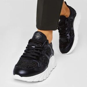 John Richmond Women’s Sneakers Black Rhinestone Platform Made in Italy US 7.5